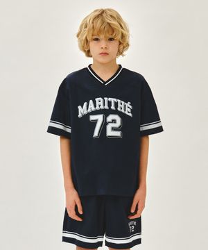 KIDS V NECK NYLON WOVEN TEE navy