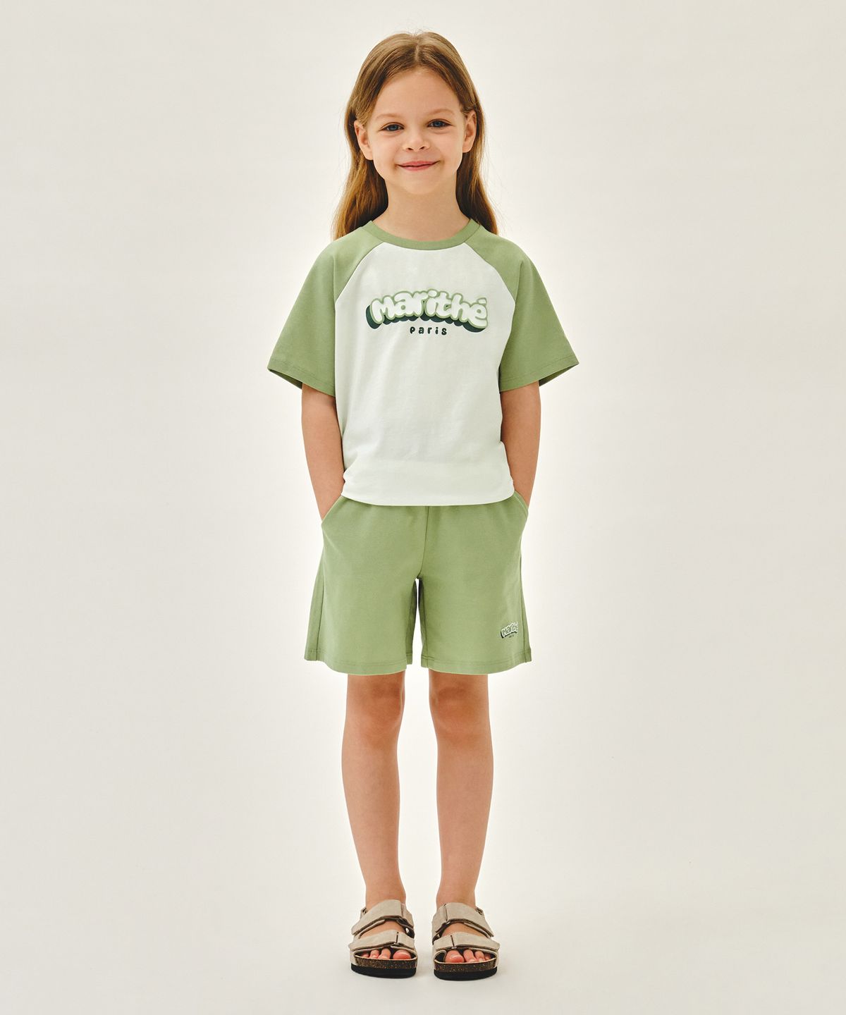 마리떼 키즈(MARITHÉ KIDS) KIDS RAGLAN TEE+SHORTS SET-UP light green