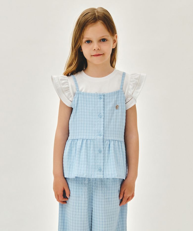 KIDS W CHECK SLEEVELESS BLOUSE blue