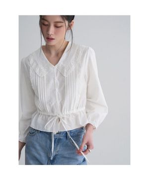 브이넥 빅칼라 블라우스  화이트