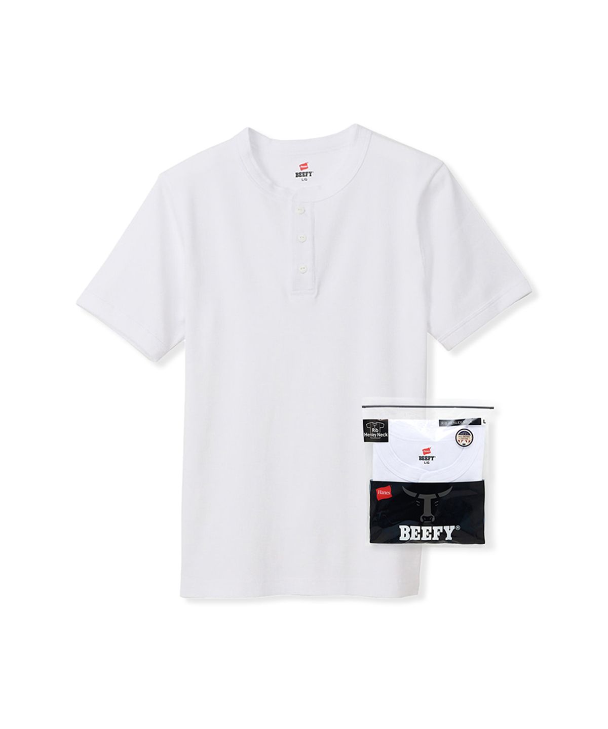 헤인즈(HANES) 비피 립 헨리넥 티셔츠 화이트