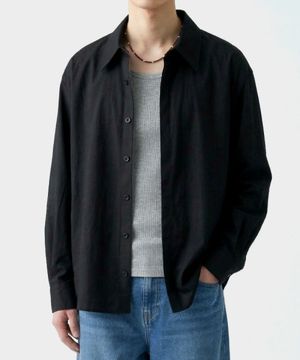 오버핏 스트레치 크롭 셔츠 블랙