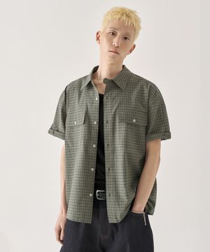 [크롭] 롤업 체크 크롭 반팔 셔츠_그린 [나시 선택]