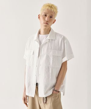 [크롭] 구아야베라 오픈 카라 크롭 셔츠_화이트 [나시 선택]