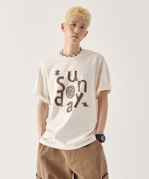 선데이 바이브 반팔 티셔츠_아이보리