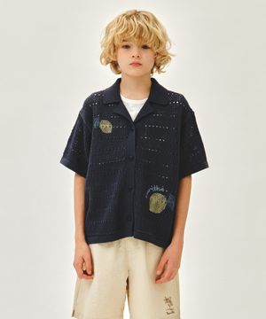KIDS HALF-SLEEVED KNIT CARDIGAN navy