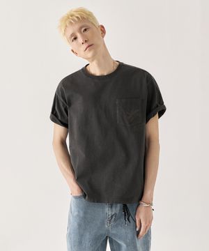 [크롭] 피그먼트 포켓 크롭 반팔 티셔츠_차콜