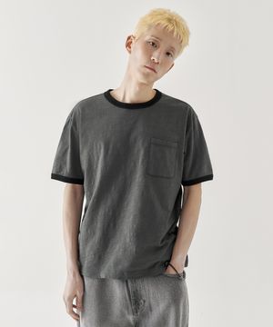 [크롭] 링거 크롭 반팔 티셔츠_차콜