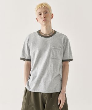 [크롭] 링거 크롭 반팔 티셔츠_멜란지 그레이