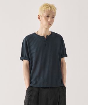 [크롭] 워셔블 쿨터치 헨리넥 하프 니트_네이비