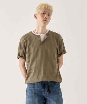 [크롭] 워셔블 쿨터치 헨리넥 하프 니트_카키