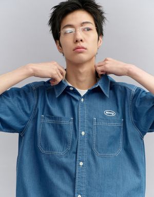 WASHED DENIM HF SHIRT (LIGHT BLUE)