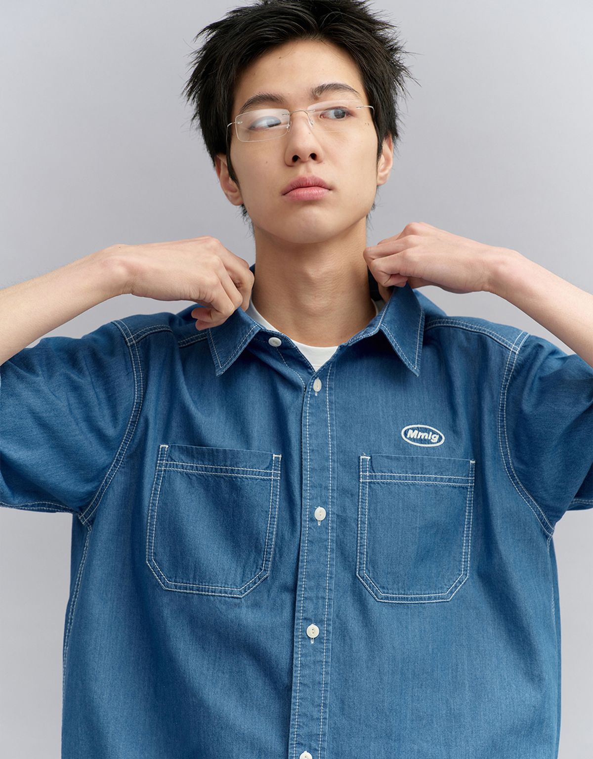 엠엠엘지(MMLG) WASHED DENIM HF SHIRT (LIGHT BLUE)