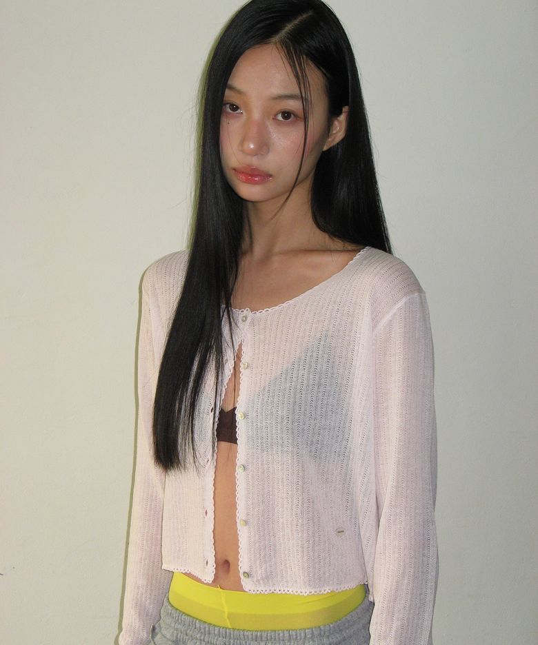 LINEN LACE DETAIL CARDIGAN PINK