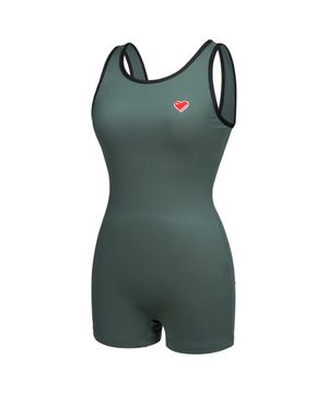 여성 심플배색 U백 2부 반신수영복 카키 RN-LS2G261-KA