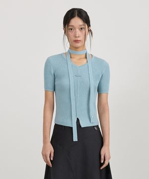 여성 브이넥 반팔 스웨터 SK