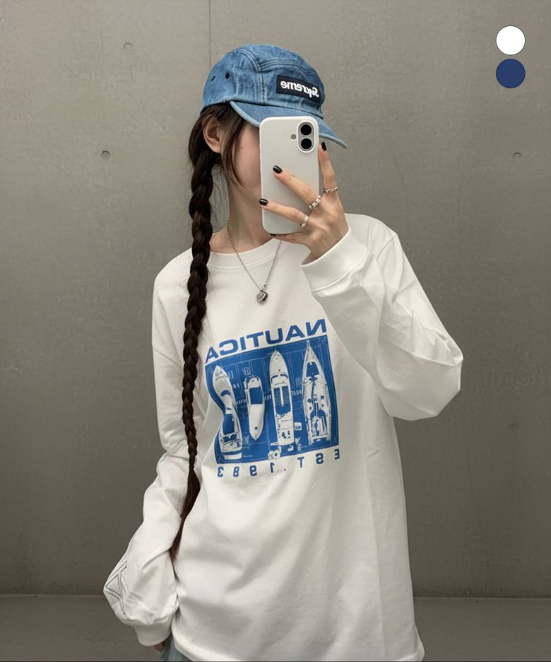 요트 프레임 프린트 롱슬리브 티셔츠(2colors) NTL5736