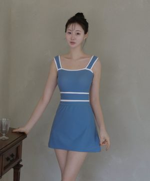 UPF 50+ 자외선차단 투웨이원피스 랩스커트 수영복_블루