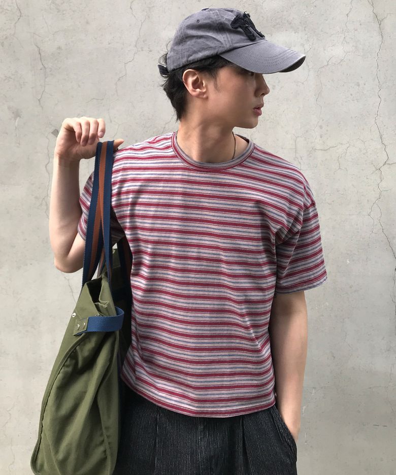에센셜 스트라이프 크롭 티셔츠 [버건디]