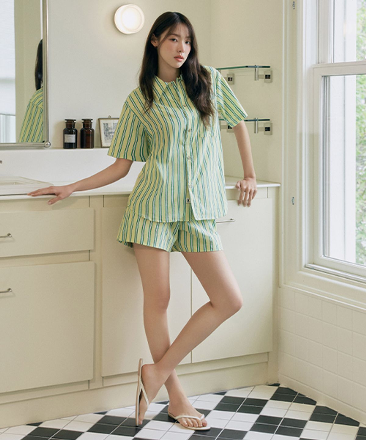 세이드(CEID) [2PACK] [uni] 레이유 클라우드핏 스트라이프 셔츠 파자마 셋업