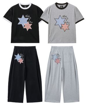 [SET] 스타패치 2type 링거 반팔티셔츠+사이드턱 와이드 트레이닝 팬츠
