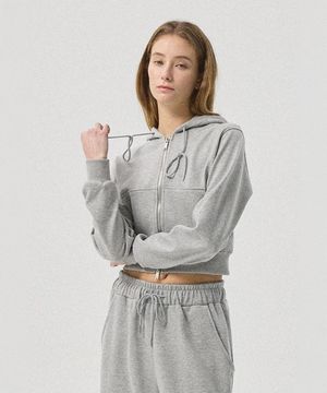 Aro Cropped Zip-Up Hoodie_MELANGE