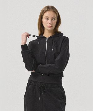 Aro Cropped Zip-Up Hoodie_BLACK