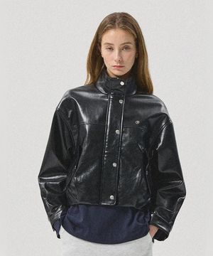 Enzo Faux Leather Wind Jacket_BLACK