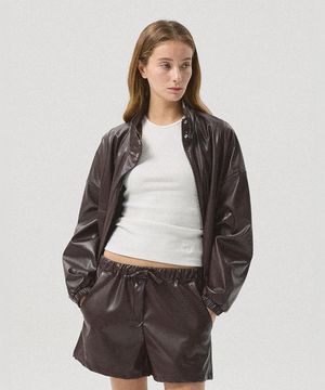 Nico Faux Leather Wind Short Jacket_BROWN