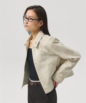 Arden Vintage Crack Faux Leather Short Jacket_BEIGE