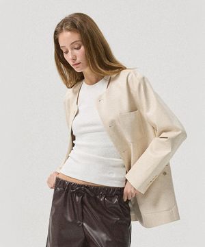 Theo Faux Leather Round Jacket_BEIGE