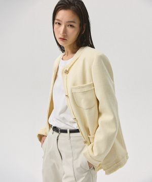 Amel Classic Fringe Tweed Jacket_CREAM