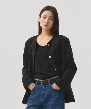 Rielle Slub Tweed Oversized Jacket_BLACK