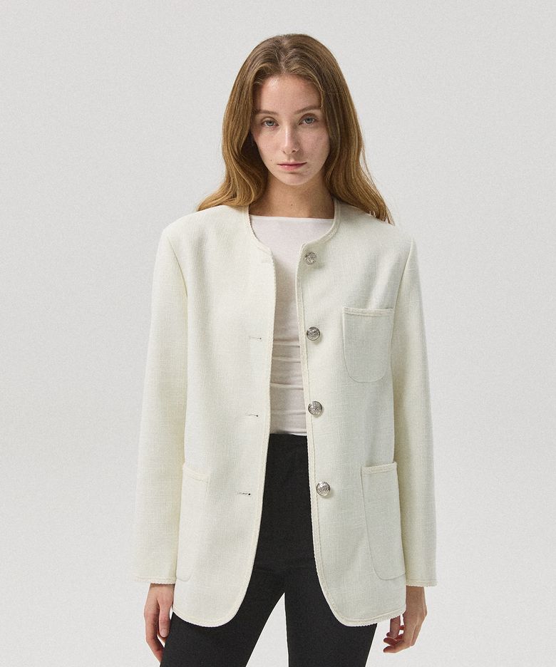 Rielle Slub Tweed Oversized Jacket_WHITE