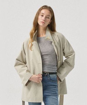 Arche Belted Half Trench Coat_BEIGE
