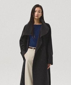Arden Oversized Double Belted Trench Coat_BLACK