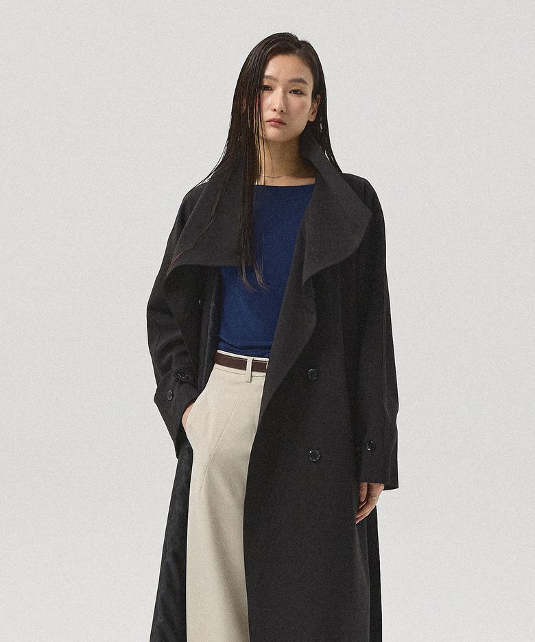 Arden Oversized Double Belted Trench Coat_BLACK