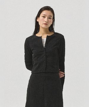 Selon Crinkle Cropped Cardigan_BLACK