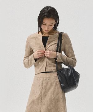 Selon Crinkle Cropped Cardigan_BEIGE
