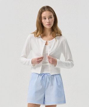 Nero Jersey Jacquard Cropped Cardigan_WHITE