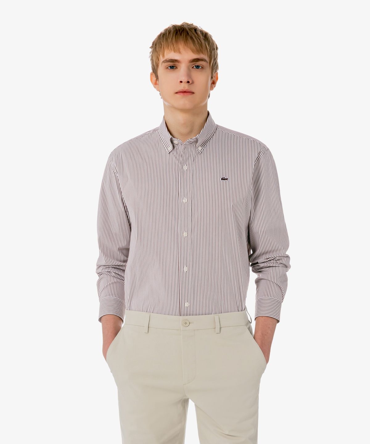 라코스테(LACOSTE) 남성 포플린 저지 스트라이프 셔츠 CH625E-56G 3LA