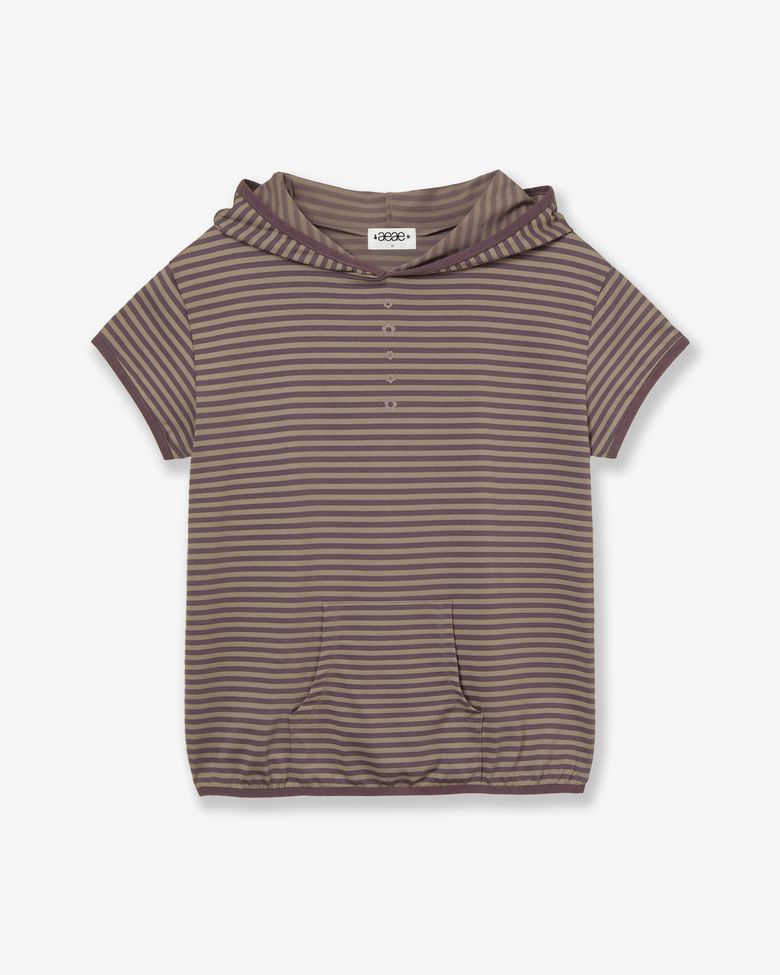 STRIPE HALF SLEEVE HOODIE [PURPLE]