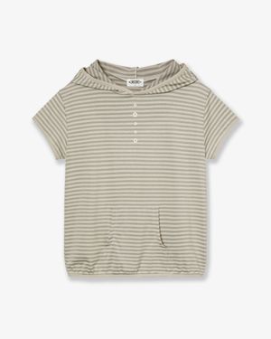 STRIPE HALF SLEEVE HOODIE [BEIGE]