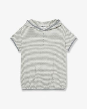 STRIPE HALF SLEEVE HOODIE [GREY]