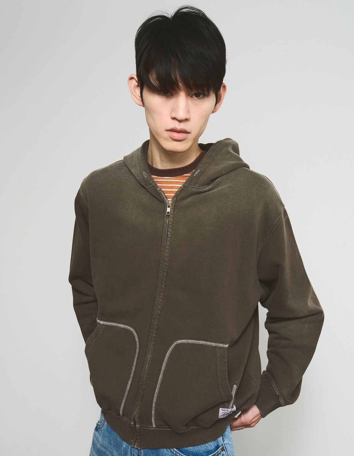 로어즈(LORES) Aged Zip Hoodie - Brown