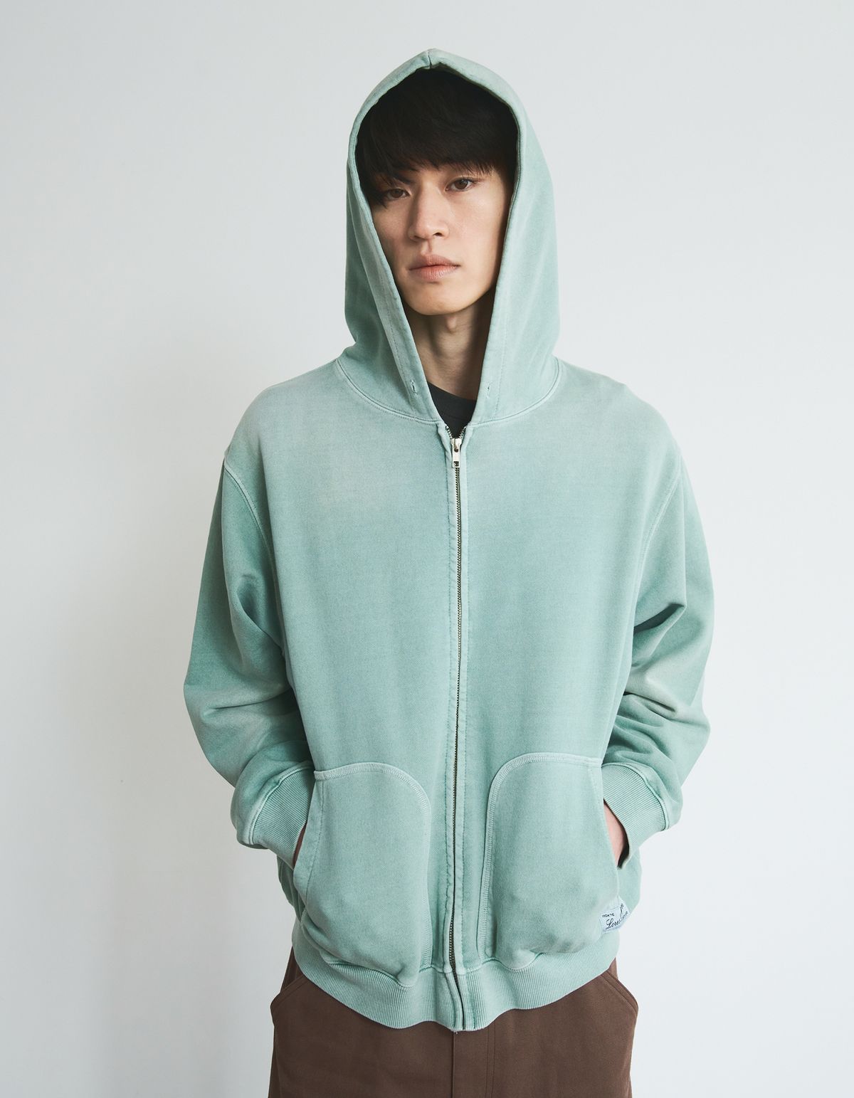로어즈(LORES) Aged Zip Hoodie - Pale Green