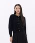 Gold Button Round-Neck Knit Cardigan (BLACK)