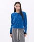 Gold Button Round-Neck Knit Cardigan (BLUE)
