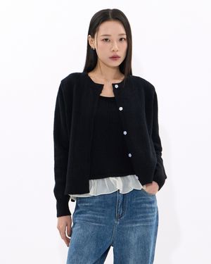 Punching Cardigan & Chiffon Bustier Set (BLACK)