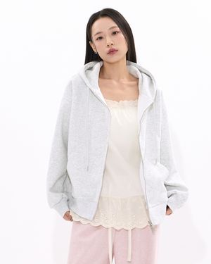 Heather Grey 2-Way Overfit Hooded Zip-up